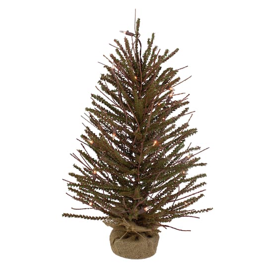 2Ft Pre-Lit Medium Warsaw Twig Artificial Christmas Tree in Burlap Base, Clear Lights By Northlight in Green | 2 ft | Michaels®